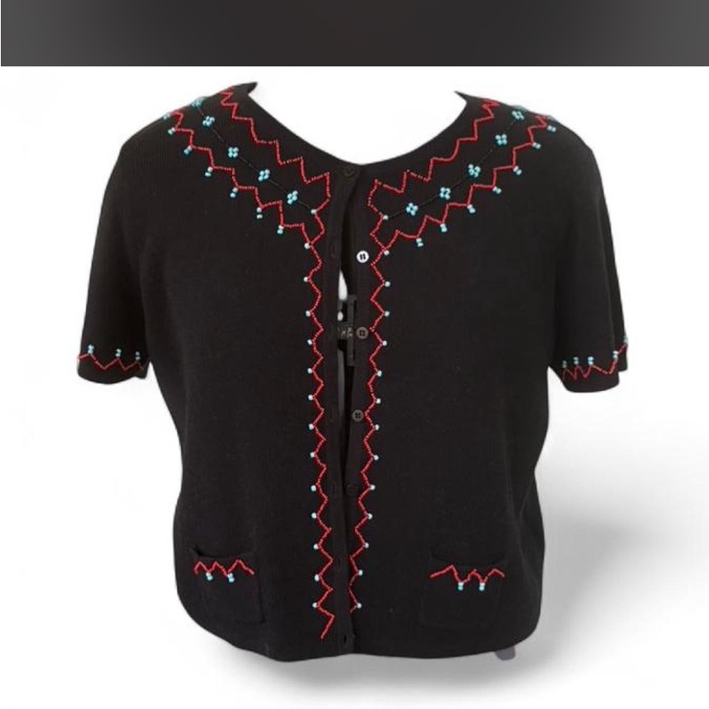 Muse Black Knitwear with Red and Blue Beaded Accents